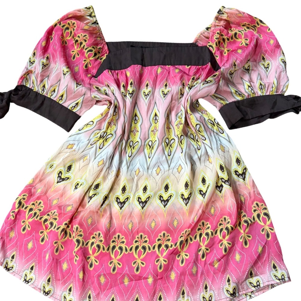 Y2K Cottage Milkmaid Pink Ombre Medallion Puff Sleeve Babydoll Blouse M